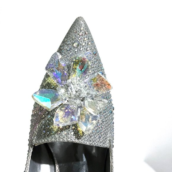 Geyunya Glitter Silver Sparkle Crystal Effect Cinderella Bridal Prom Heels - Picture 10 of 17